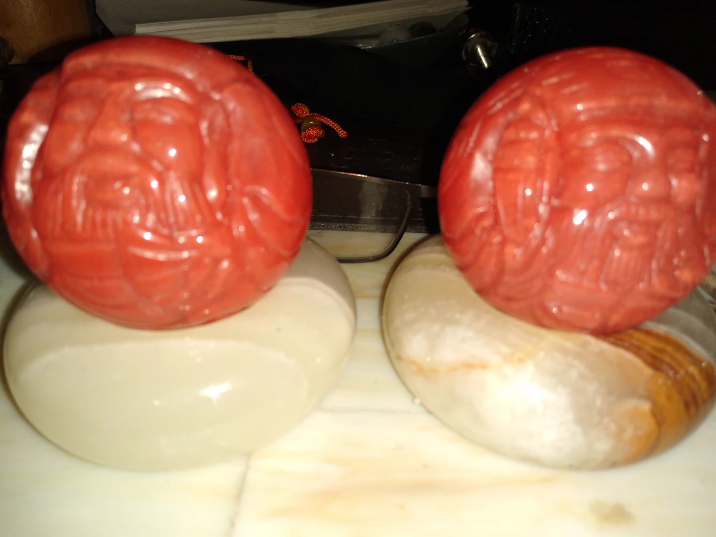 Hand carved antique red Coral amulets