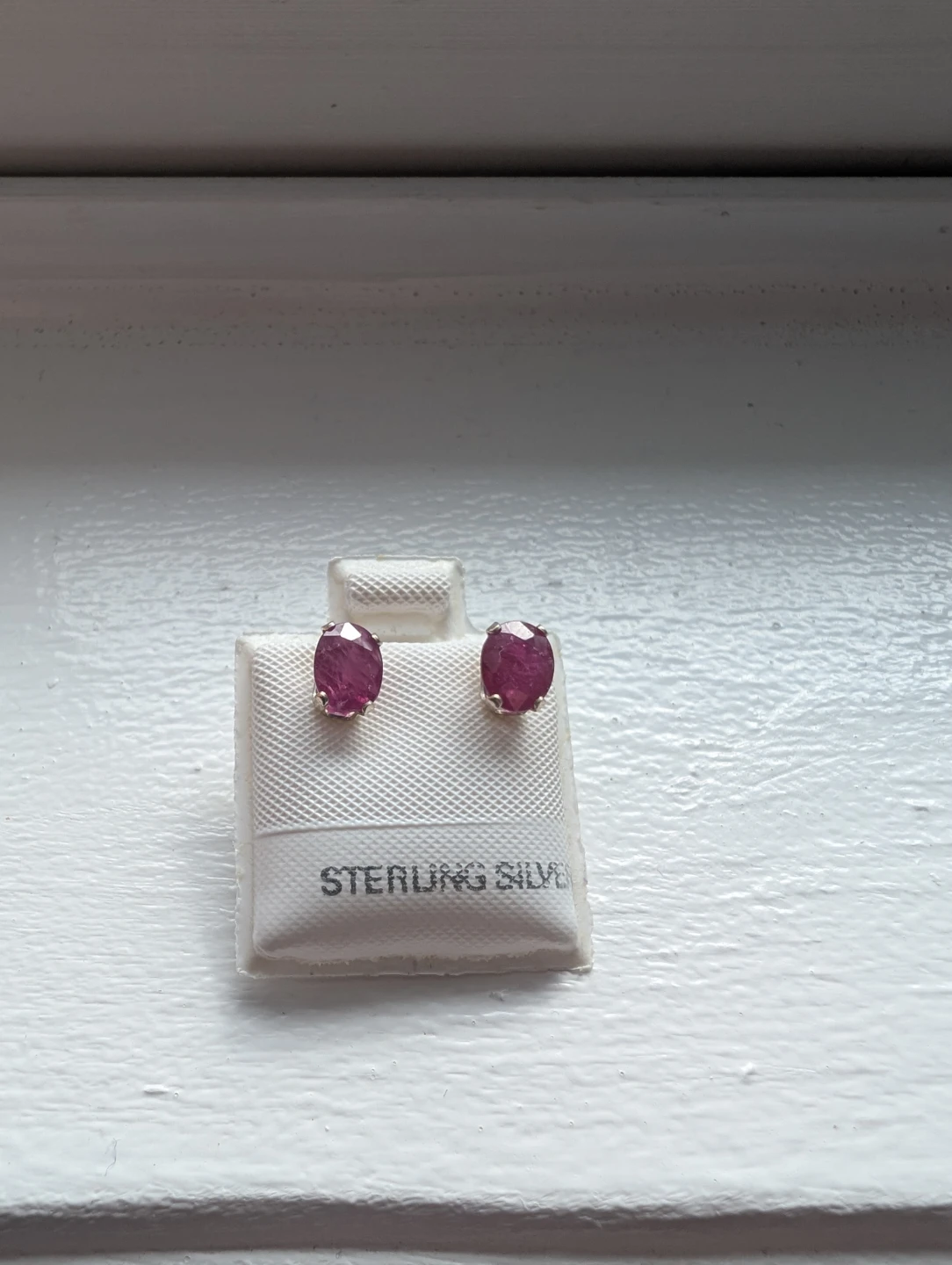 Brand New Silver Ruby Earrings For Sale
