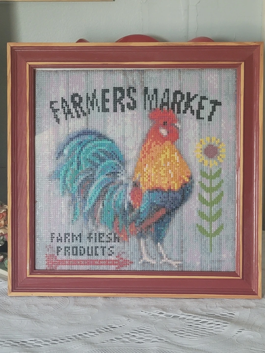 Farmhouse Rooster "Farmers Market" Cross Stitch Art