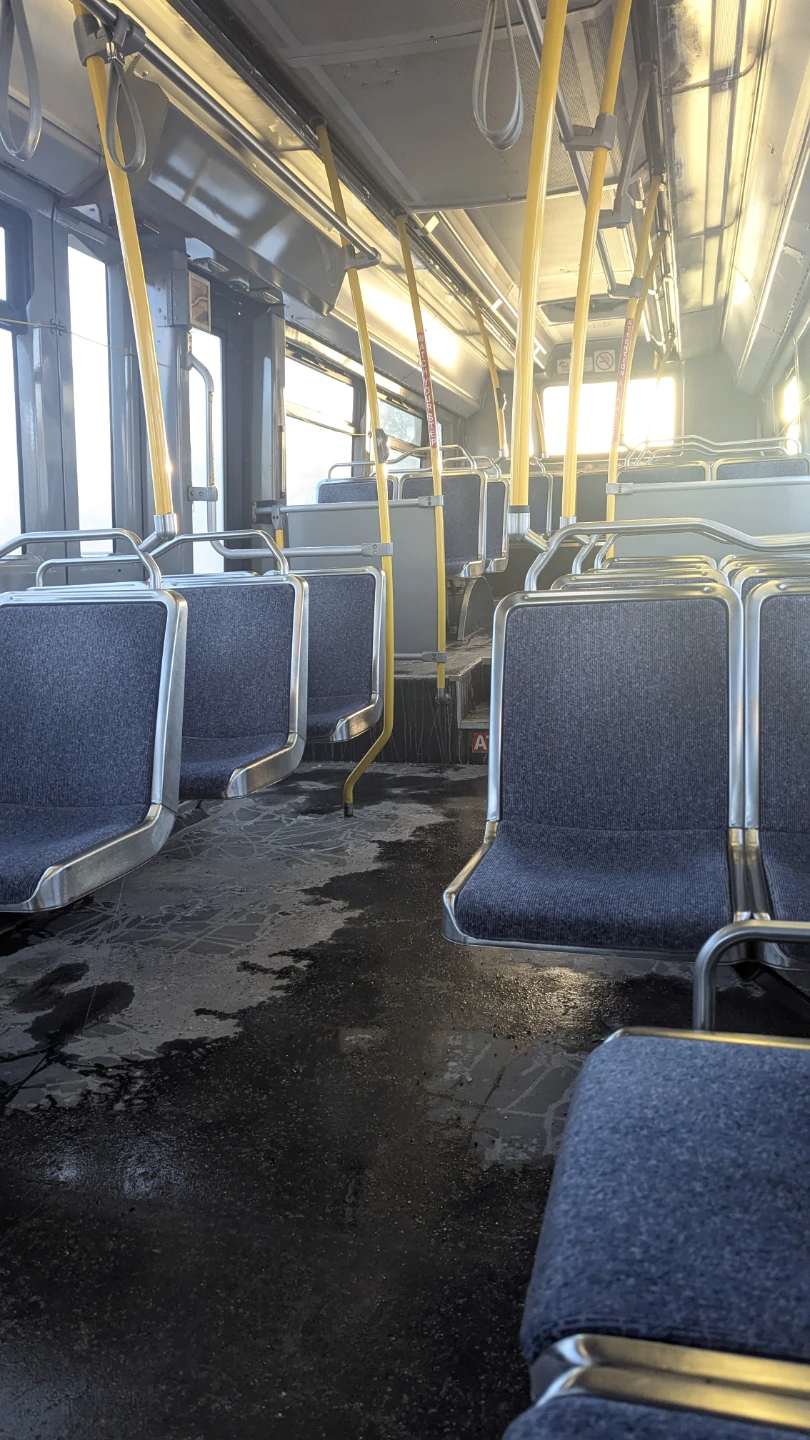 Blue fabric bus seats