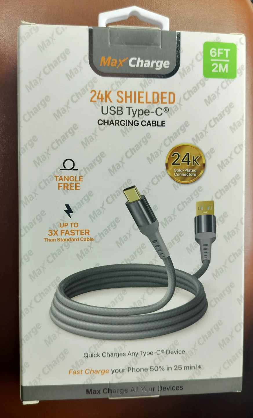 Max Charge 24K Shielded USB Type-C Cable, 6FT, Gun Metal - photo 2