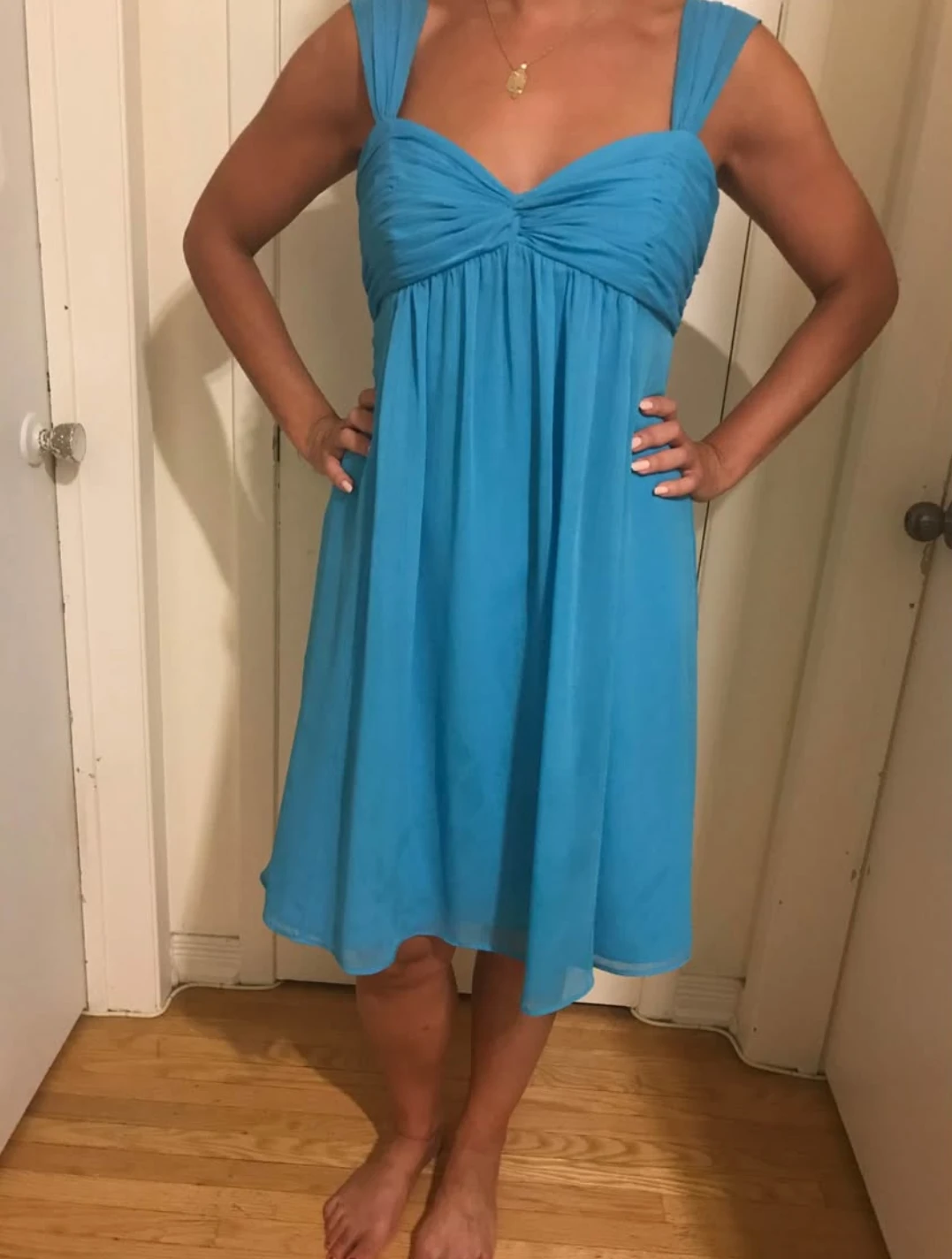Blue Chiffon Knee-Length Dress
