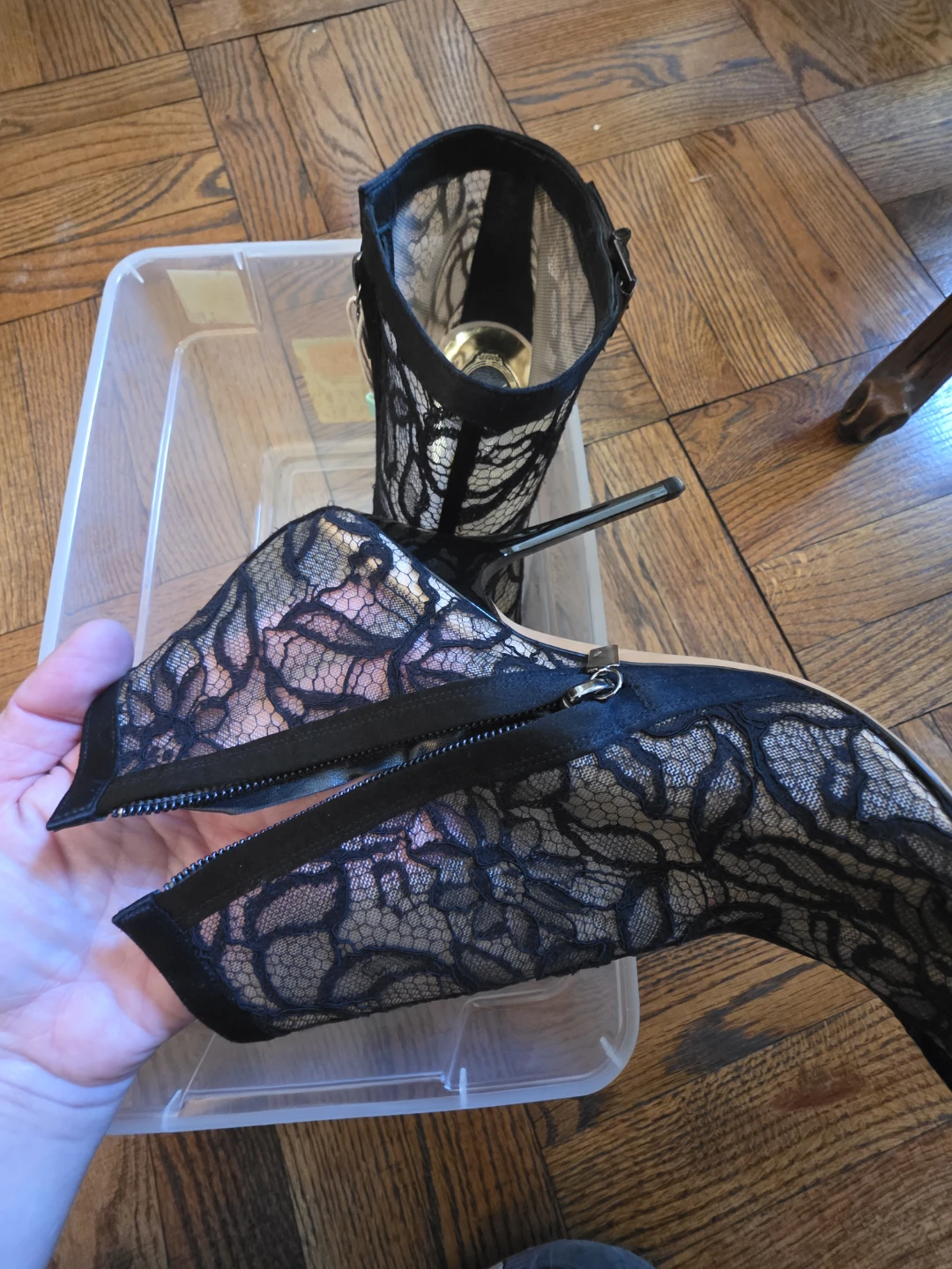Rene Caovilla Black Lace High Heel Ankle Boots - Size 38.5 - photo 5