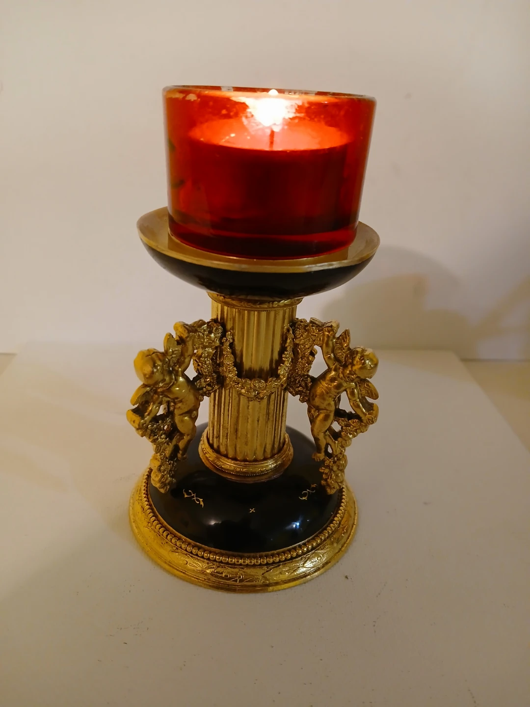 Ornate Gold and Black Cherub Candlestick Holder - photo 2