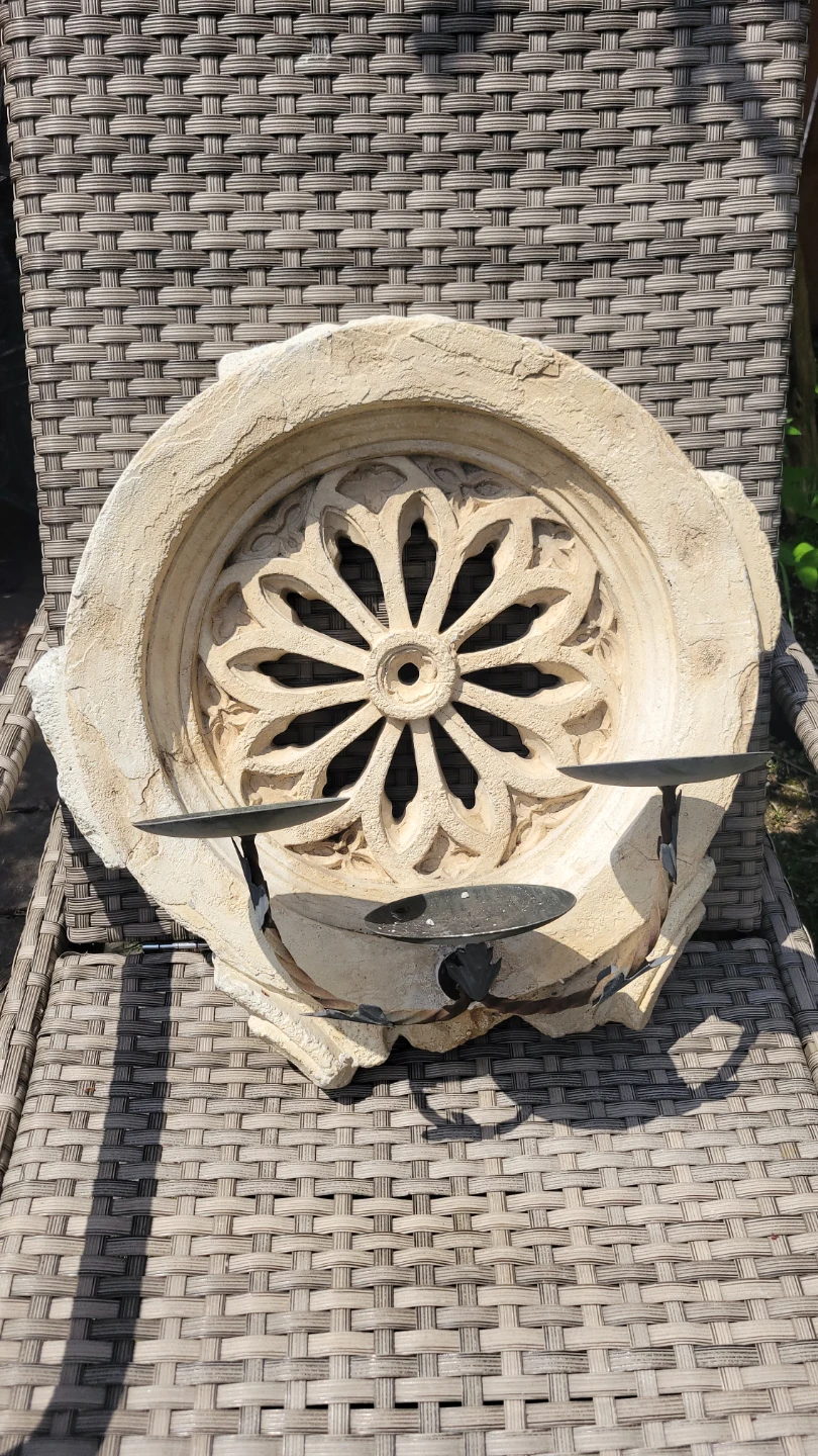 Ornate Stone Pedestal with 3 Candle Holders