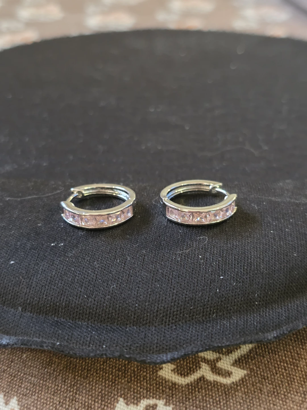 Small Hoop Earrings with Pink Stones - photo 2