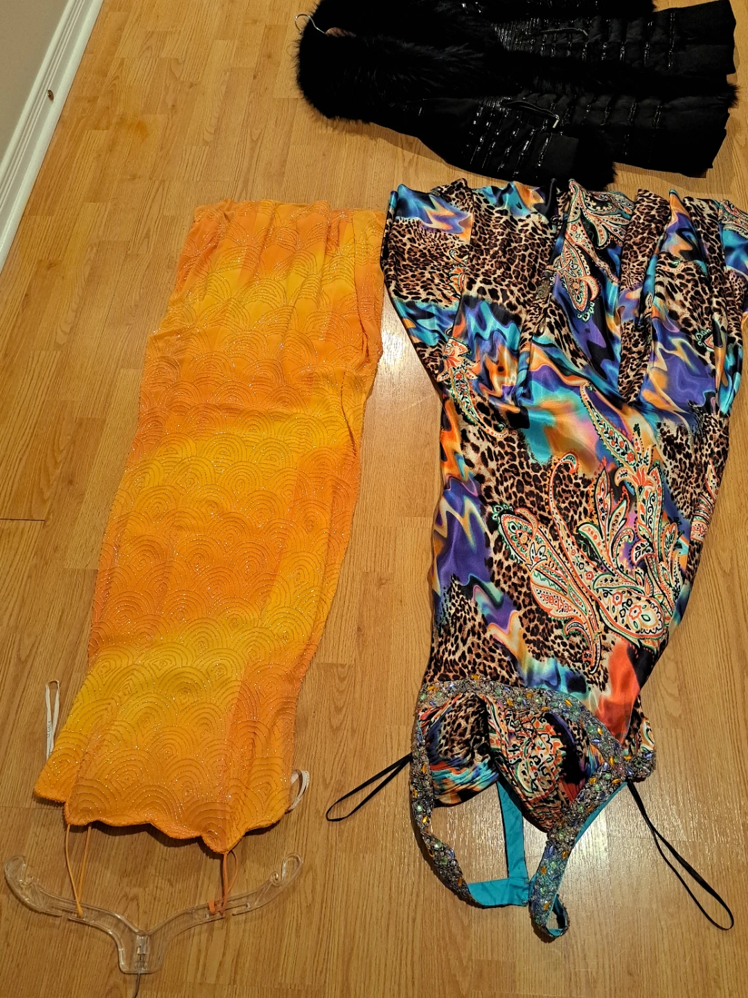 Women's Dresses - Orange Lace & Multi-Color Print