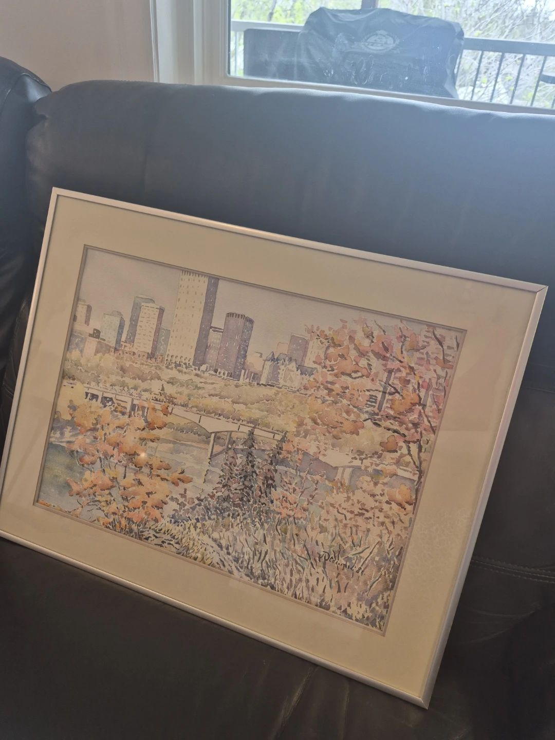 Framed Watercolor Edmonton Cityscape Painting 23w x18.5 h - photo 2