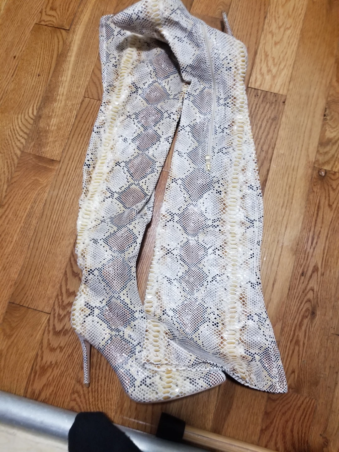 Fashion Nova Beige Snake Print Thigh High Boots Size 11W - photo 2