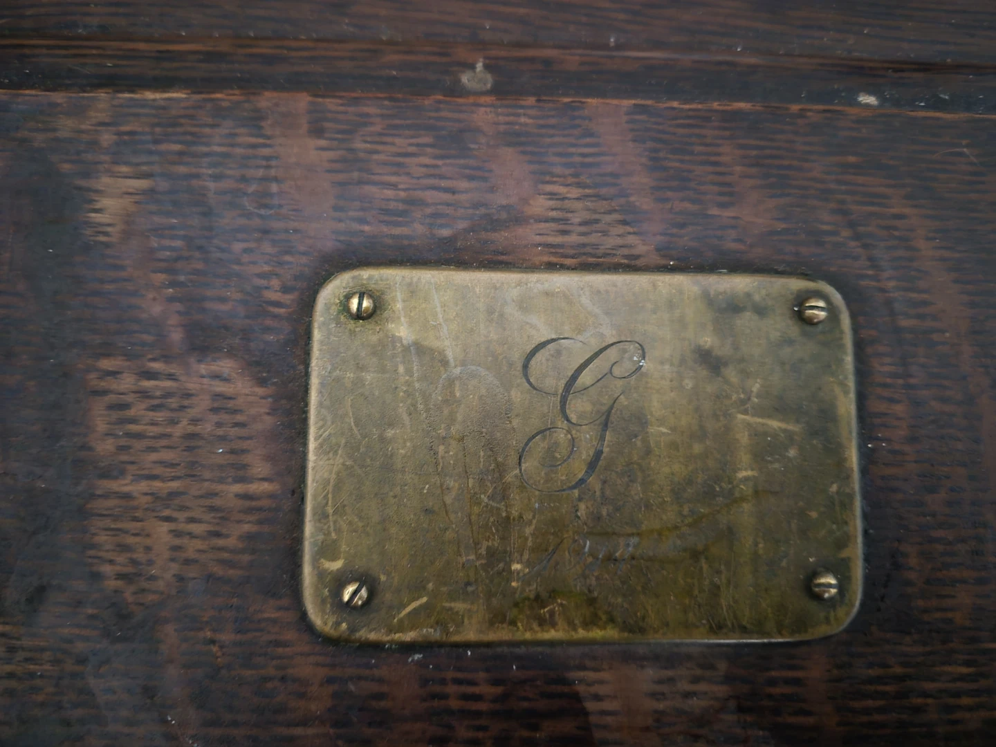 Antique Wooden Box with Brass Plate - photo 2