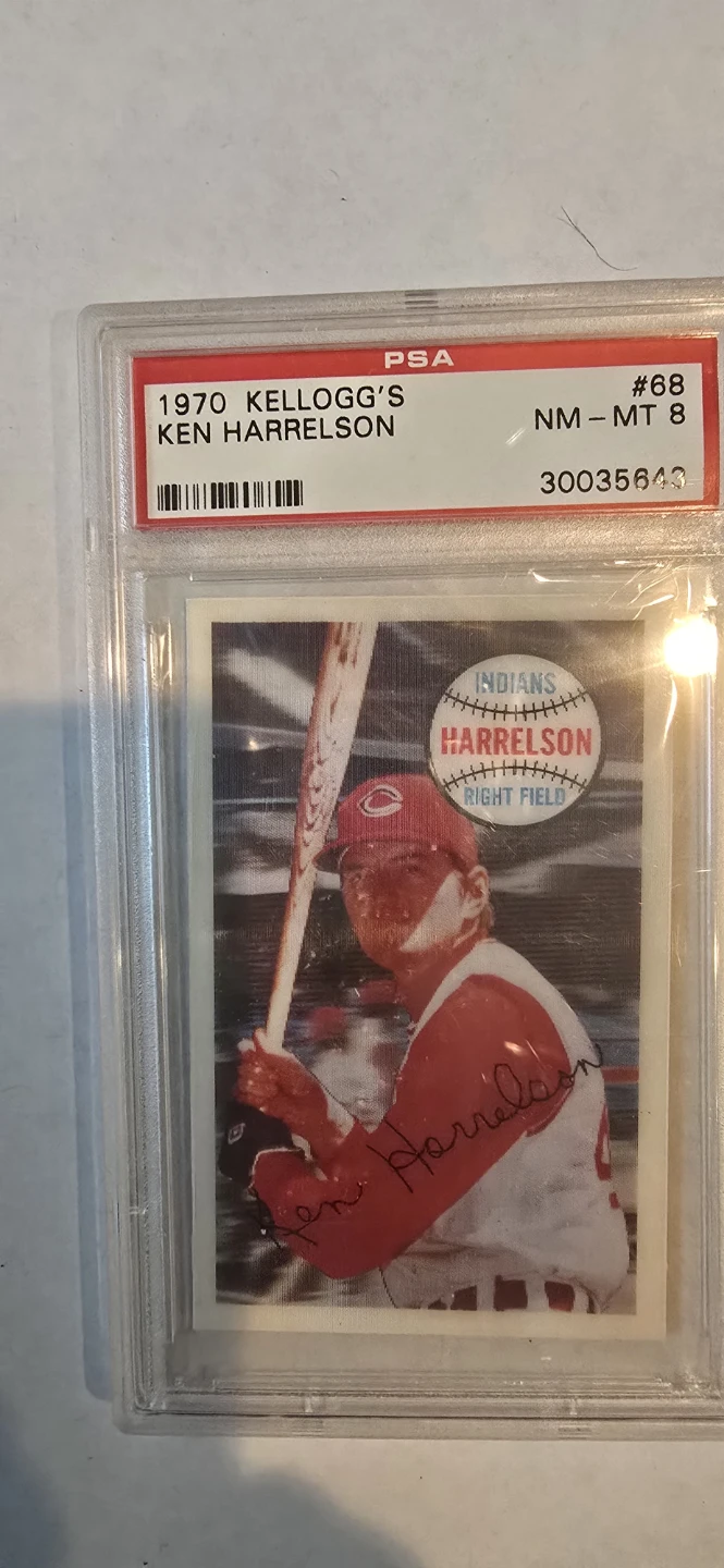 1970 Kellogg's Ken Harrelson Baseball Card #68 PSA NM-MT 8 - photo 2