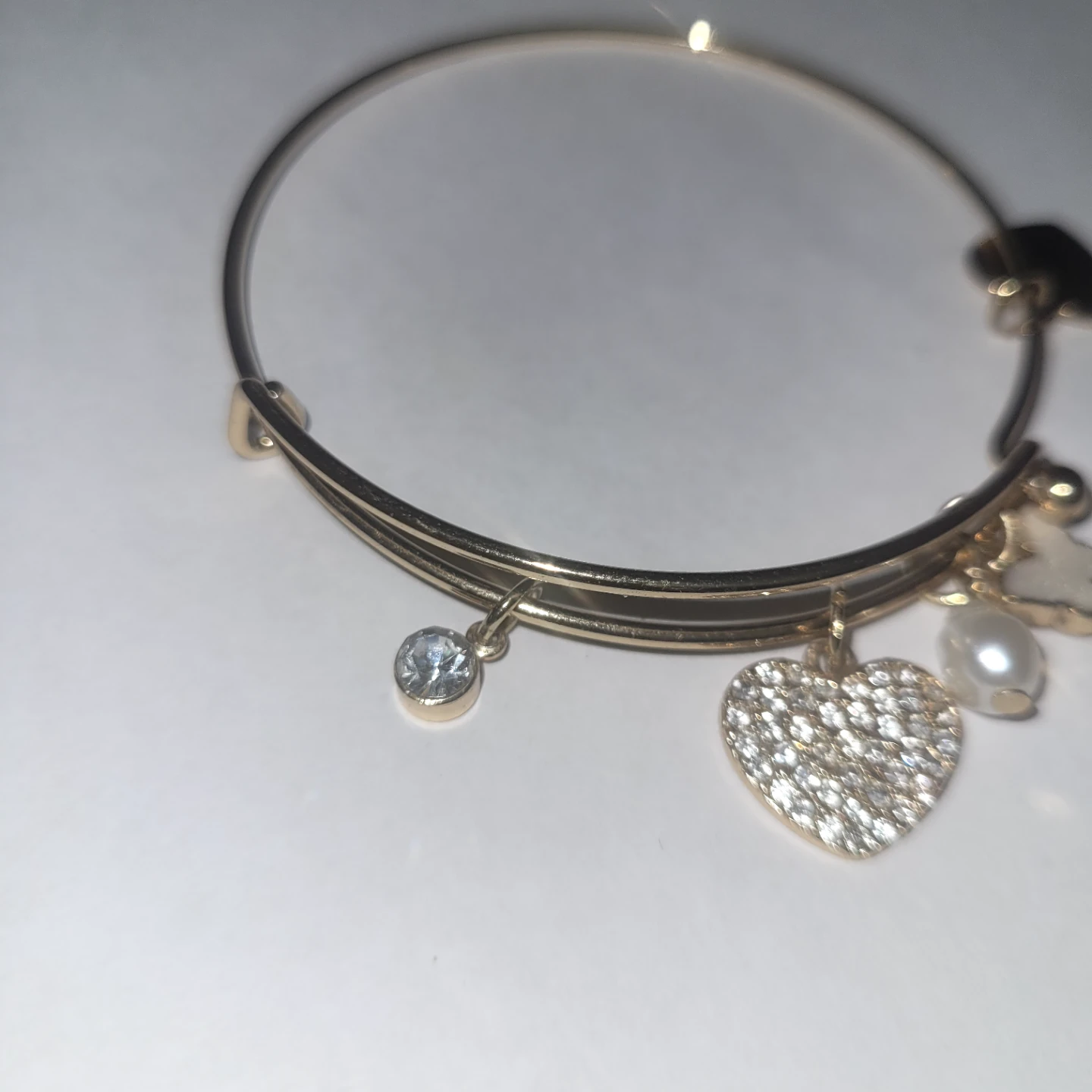 Gold Tone Charm Bangle Bracelet with Heart and Butterfly - photo 2