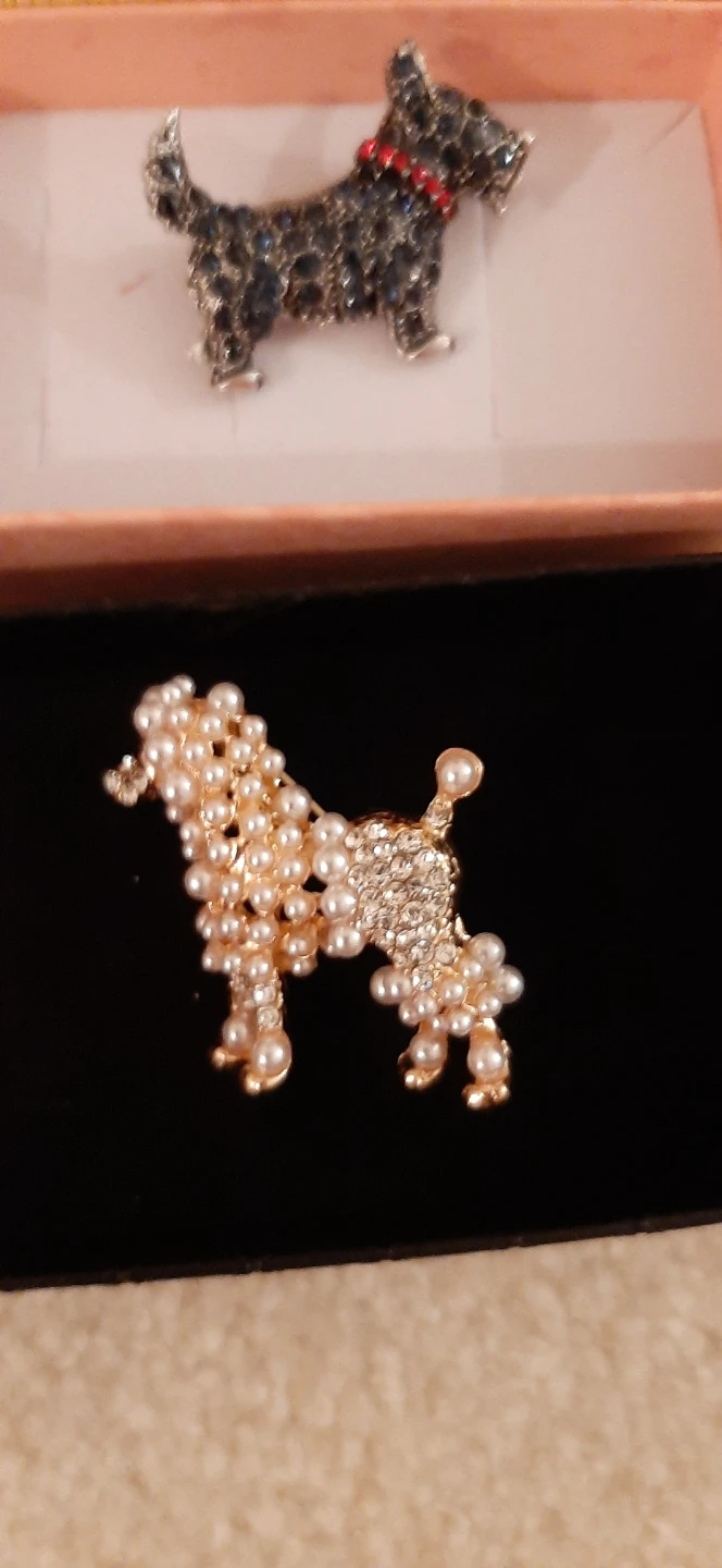Poodle figure brooch with pearls and crystals