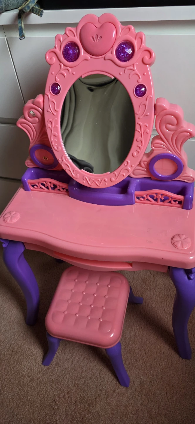 Kids Pink Vanity Play Set with Stool