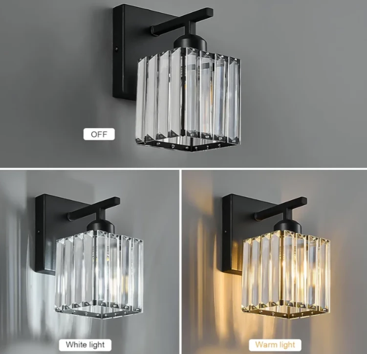 Set of 2 Crystal Wall Sconces Black Metal Fixture - photo 2