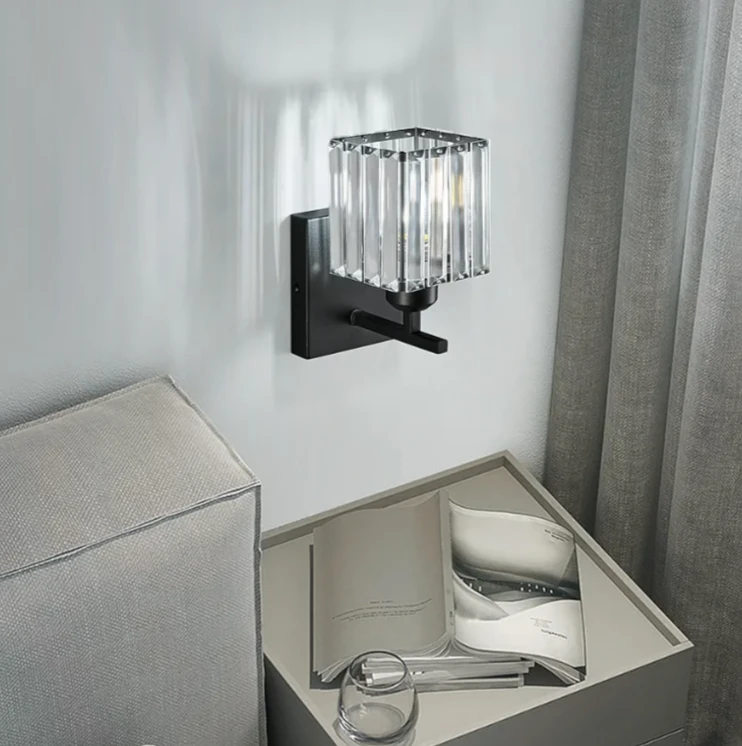 Set of 2 Crystal Wall Sconces Black Metal Fixture - photo 5