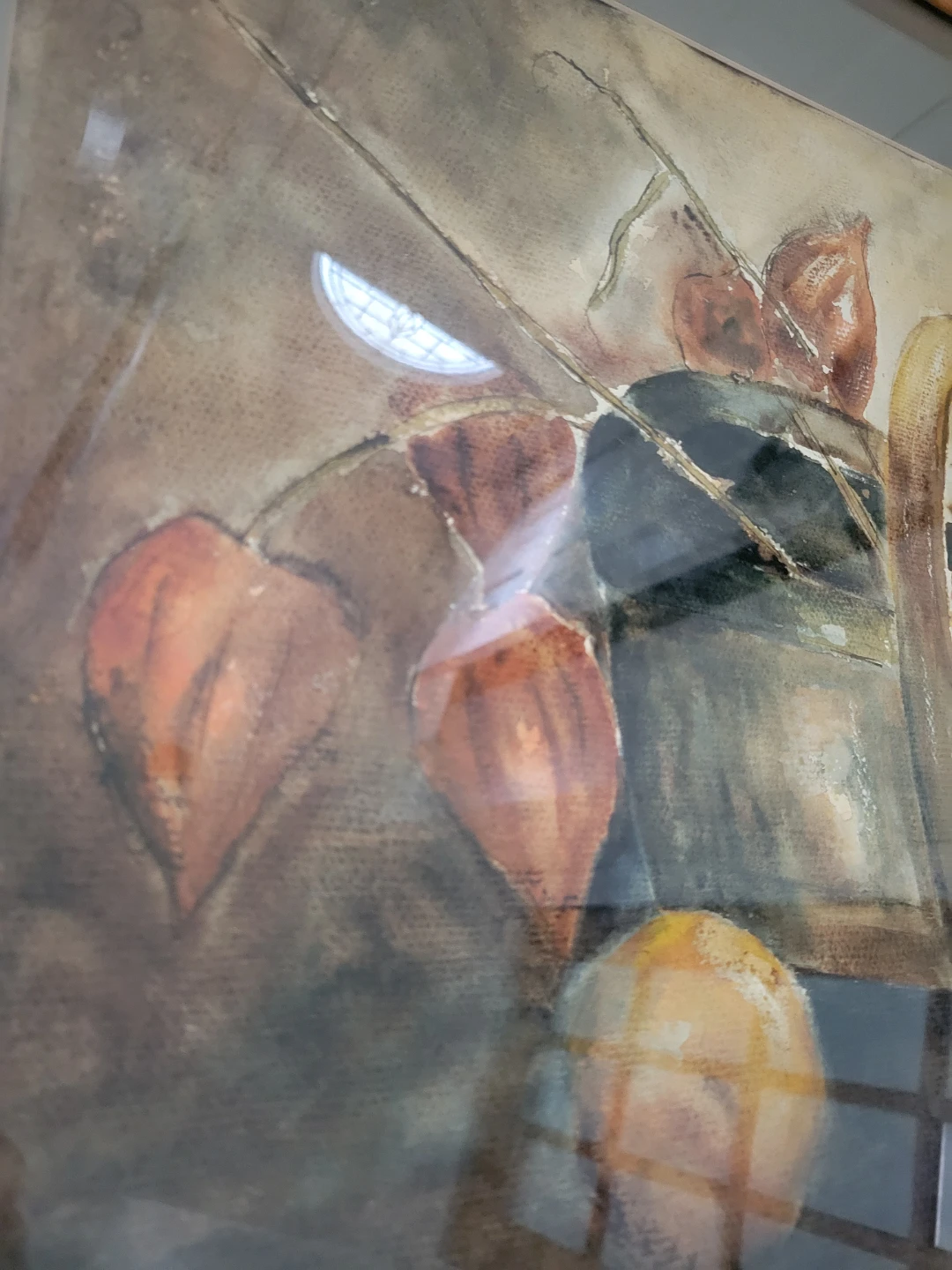 Original Still Life Watercolour Chinese Lantern Plant Painting. - photo 4