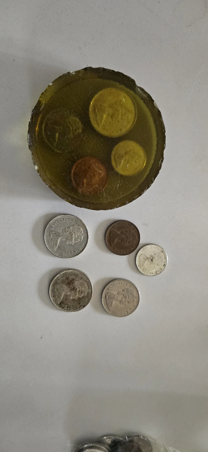 Collection of vintage Canadian coins in resin