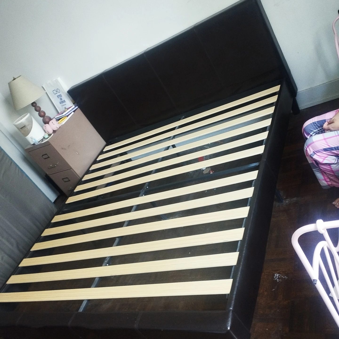 Brown Faux Leather Bed Frame with Slatted Base
