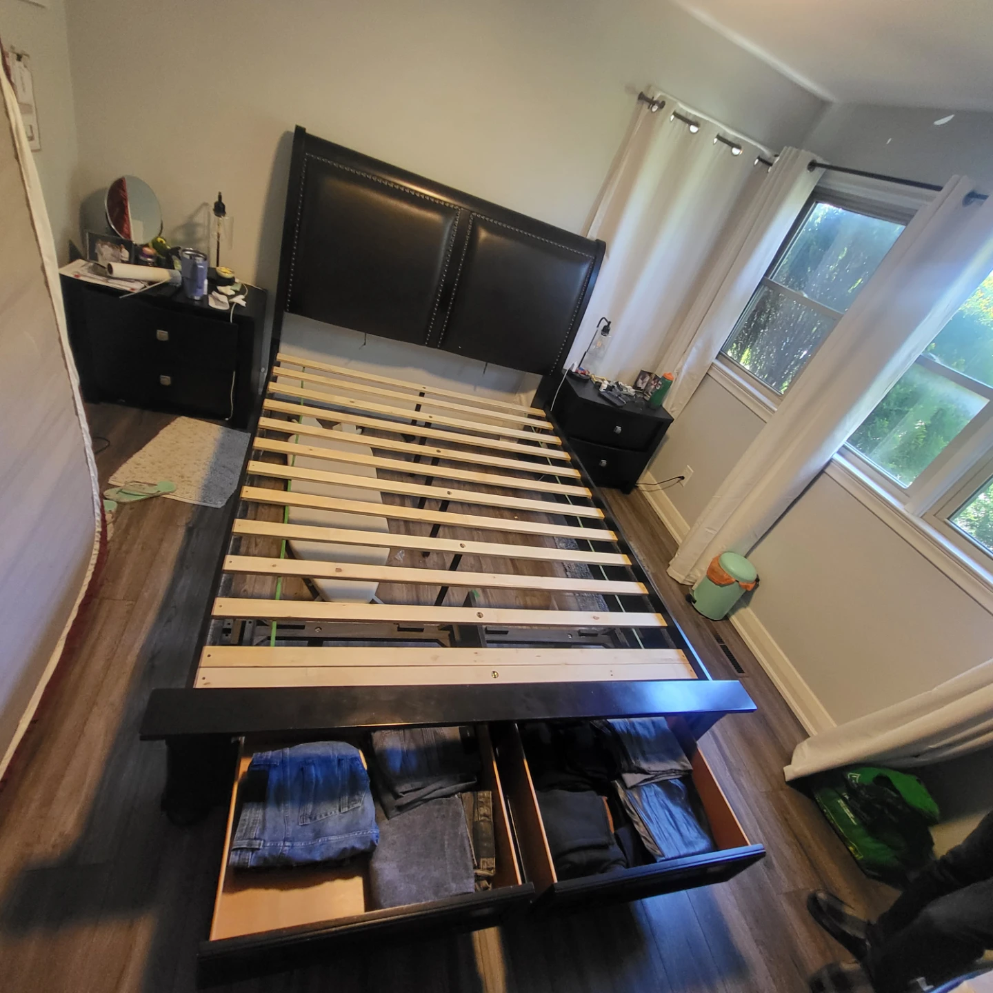Black Faux Leather Queen Bed Frame with Storage Drawers - photo 2