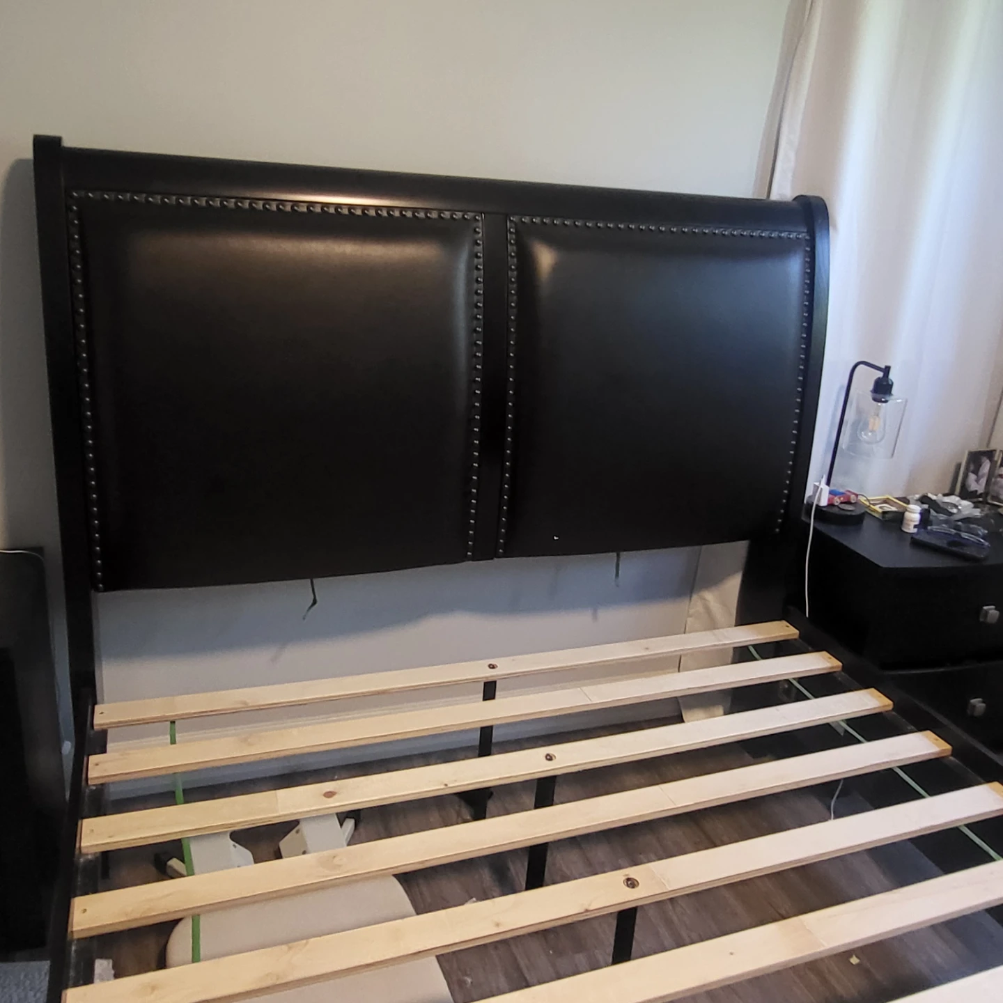 Black Faux Leather Queen Bed Frame with Storage Drawers - photo 4
