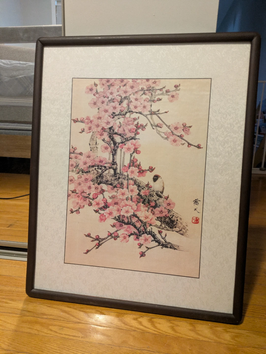 Framed Art Print - Cherry Blossoms and Bird