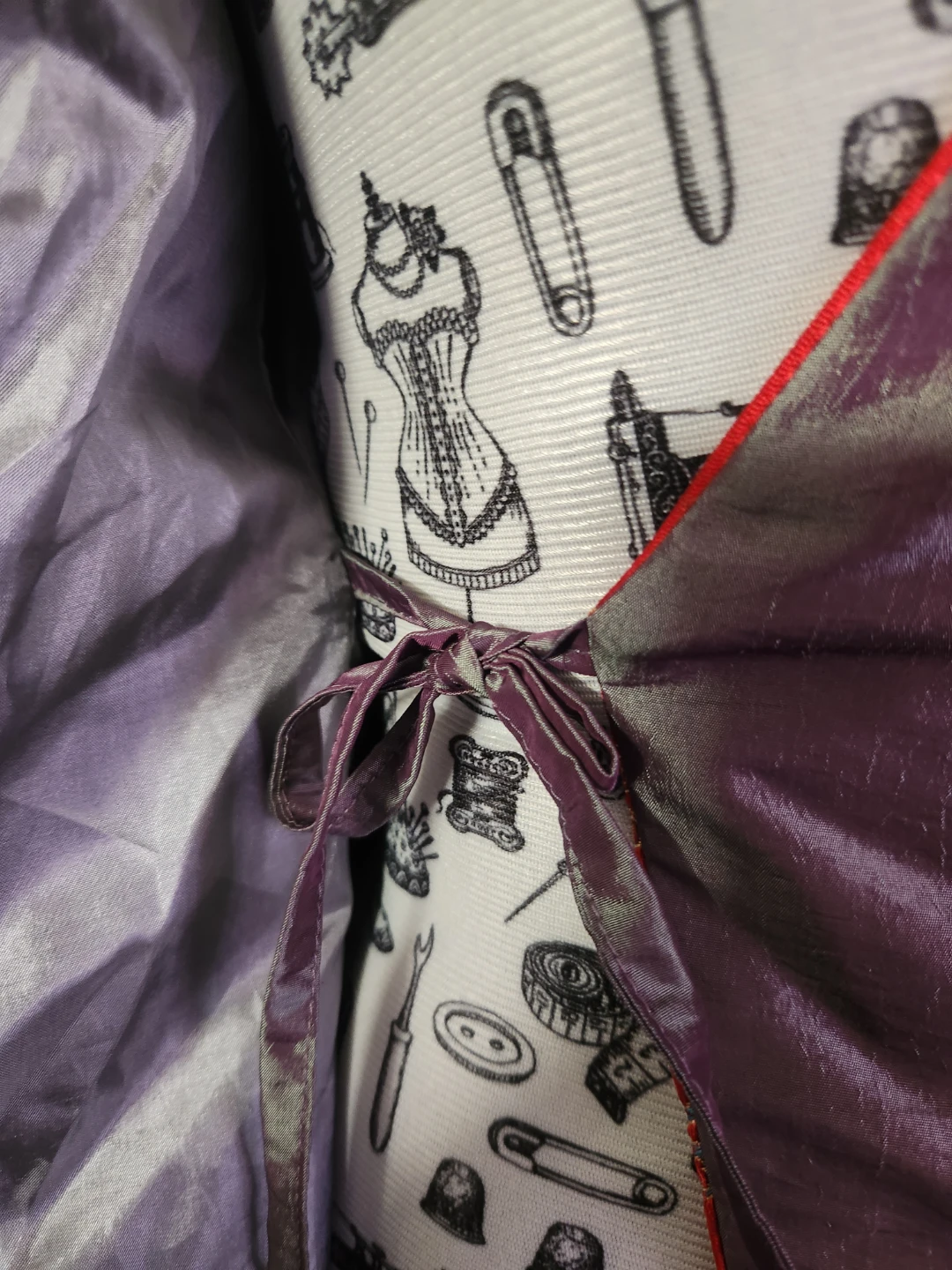 Shimmering Purple Brocade Kimono Jacket with Red Trim - photo 5