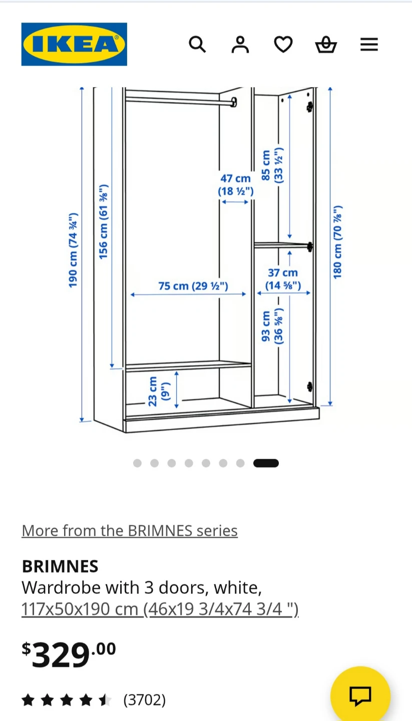 IKEA BRIMNES Wardrobe with 3 doors, white - photo 4