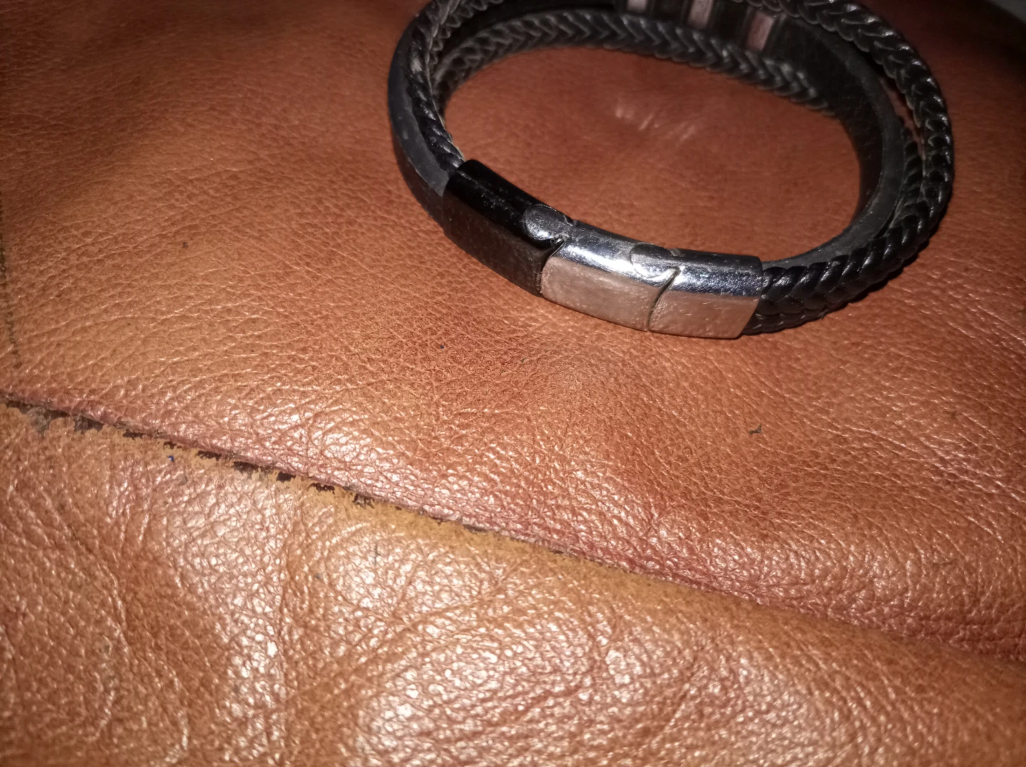 Men's Braided Leather Bracelet with Magnetic Clasp - photo 3