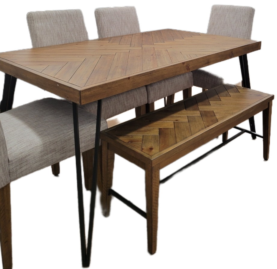 Table & Wood Dining Bench with Herringbone Top