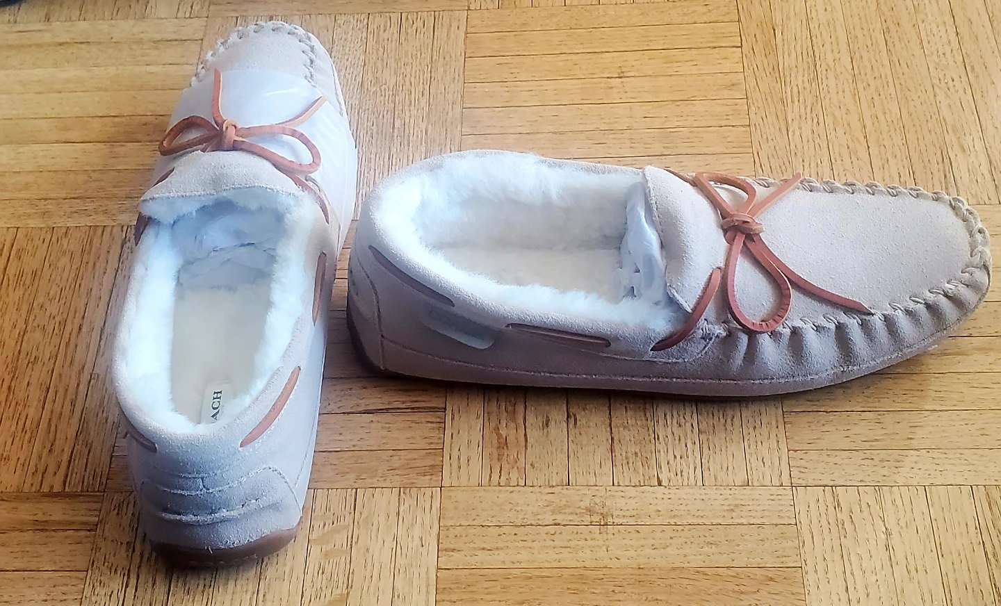 Coach Suede Shearling Moccasin Slippers - Beige - photo 3
