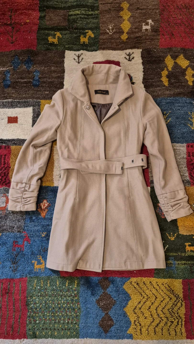 Top Mod Beige Wool Blend Coat - Size 38