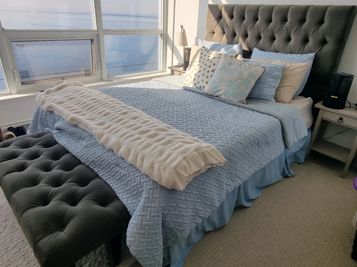 Tufted Upholstered Bed Frame and Bench Set - *free delivery* - photo 2
