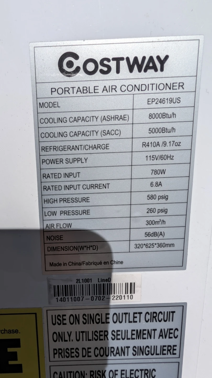 Costway Portable Air Conditioner 8000 BTU/h - photo 4