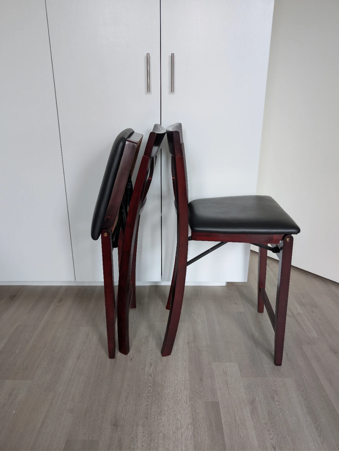 Set of 2 Folding Wood barstools  with Padded Seats