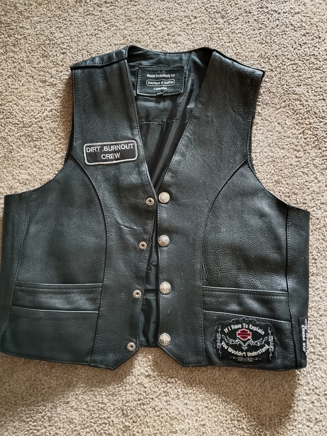 Black Leather Motorcycle Vest with Patches