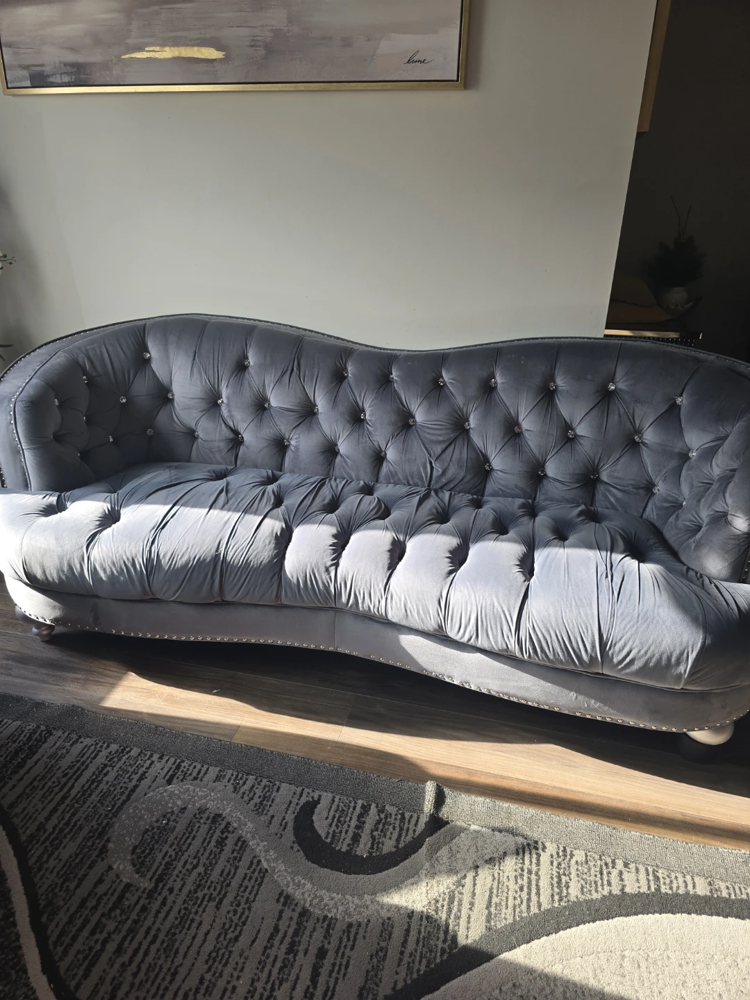 Tufted Chesterfield Sofa - Grey Velvet - photo 2