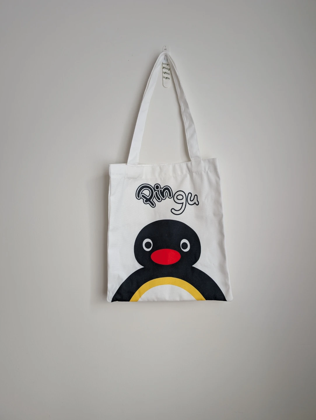 New White Pingu Tote Bag canvas
