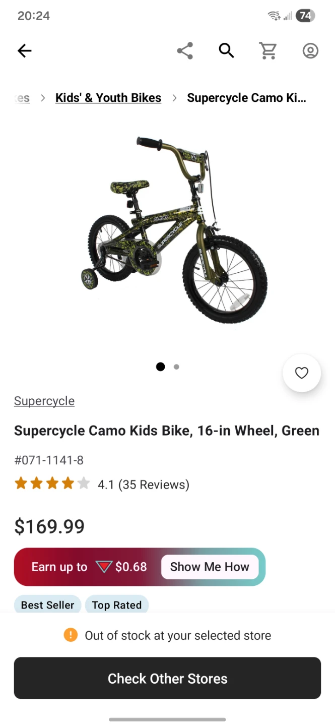 Supercycle Camo Kids Bike, 16-in Wheel, Green