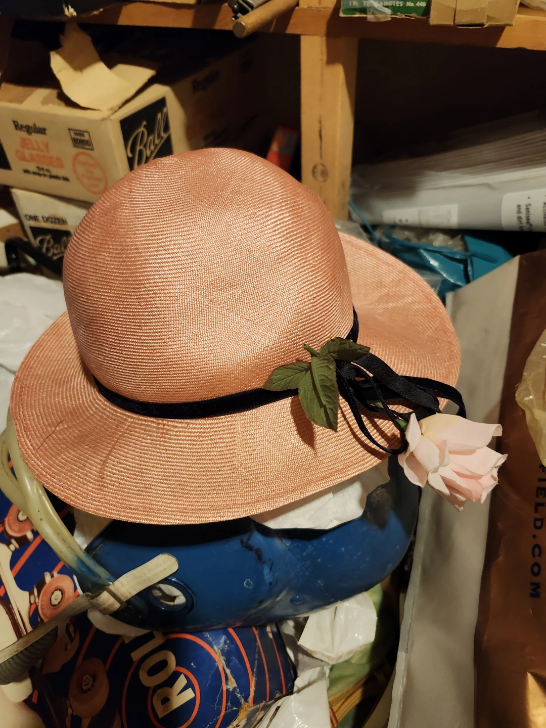 Pink Straw Hat with Rose Decoration