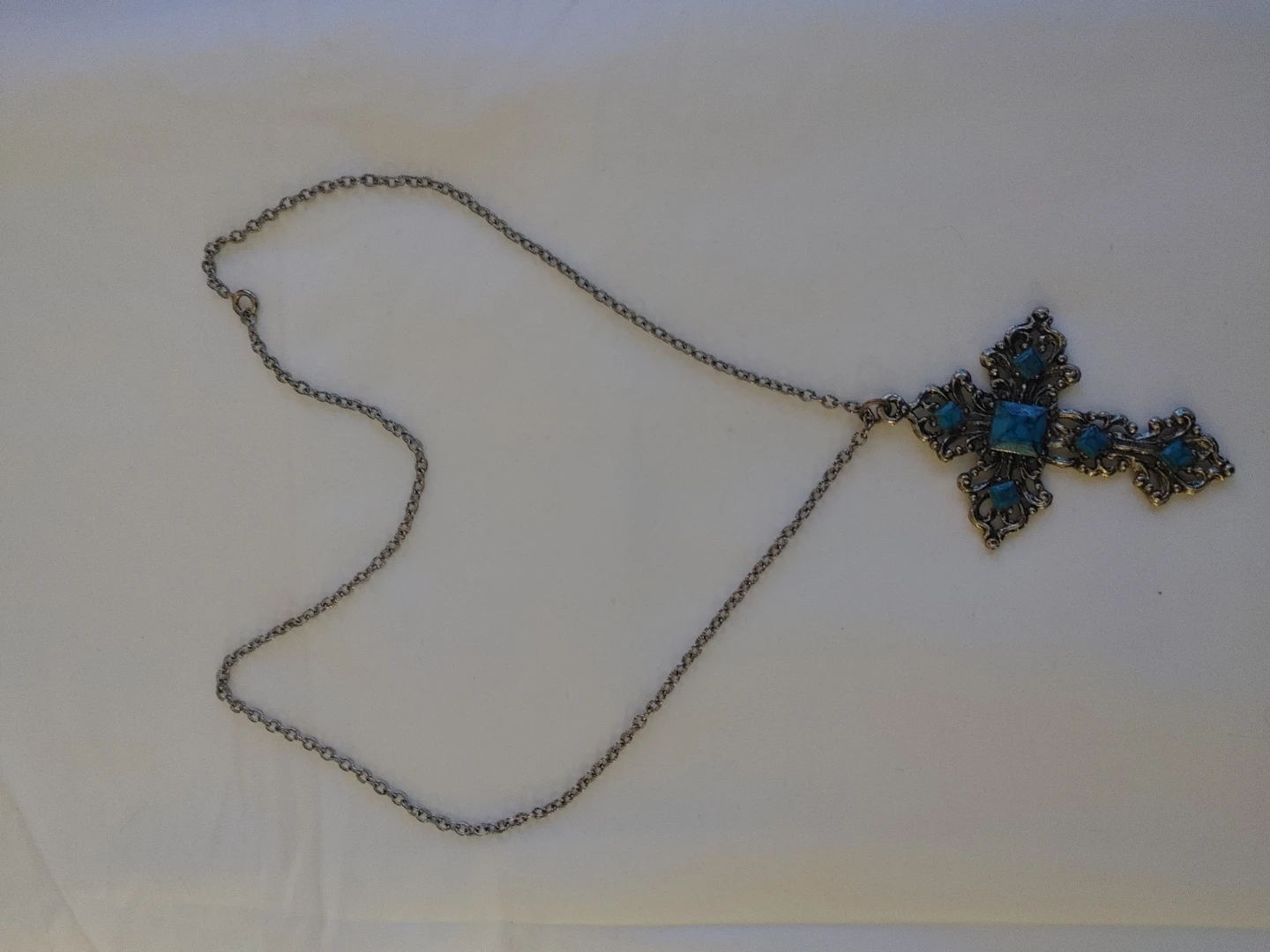 Ornate Cross Necklace with Blue Stones - photo 4