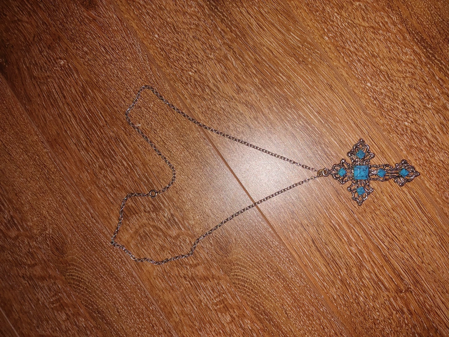 Ornate Cross Necklace with Blue Stones - photo 5
