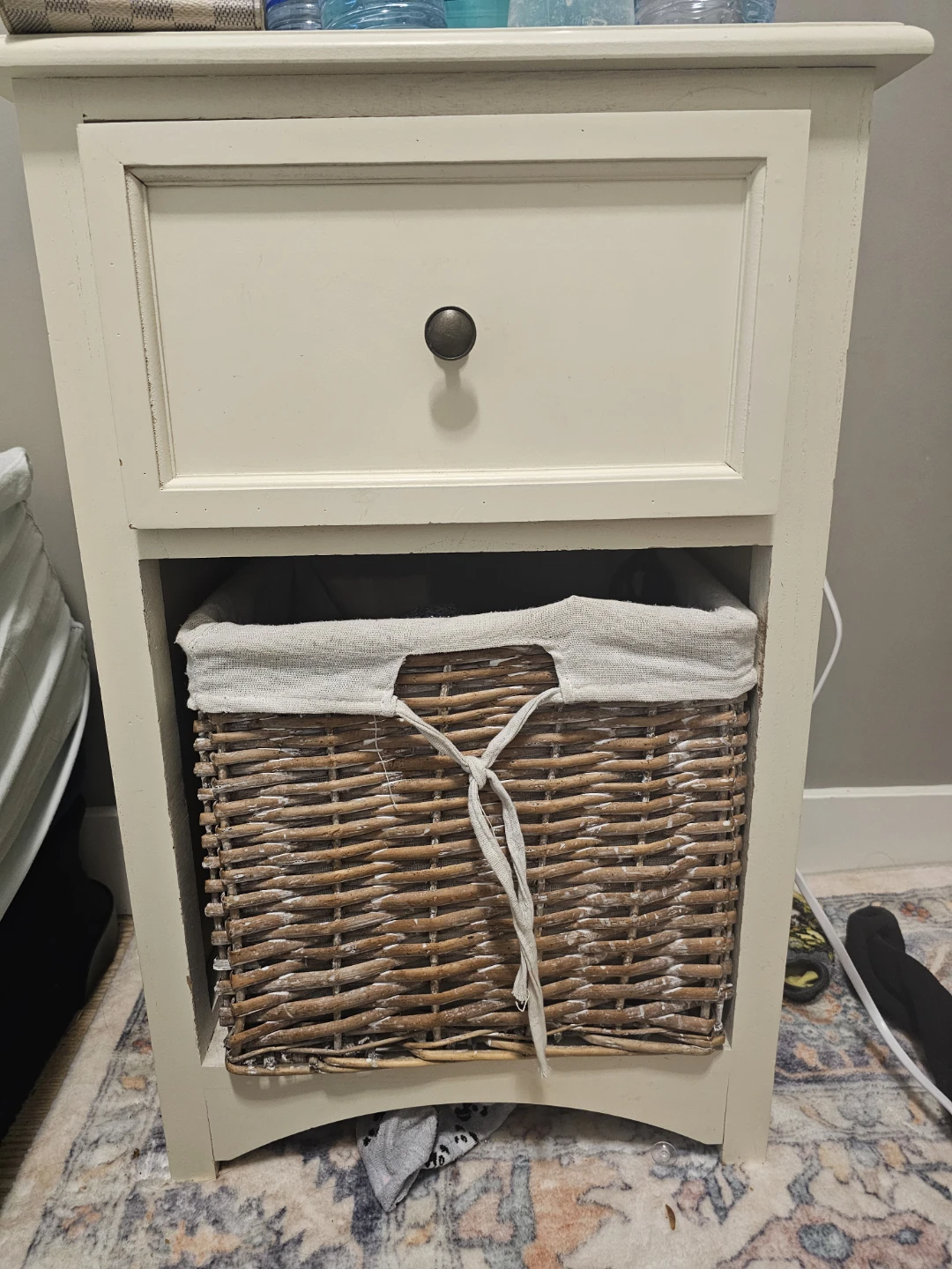 Cream Nightstand with Wicker Basket - photo 2