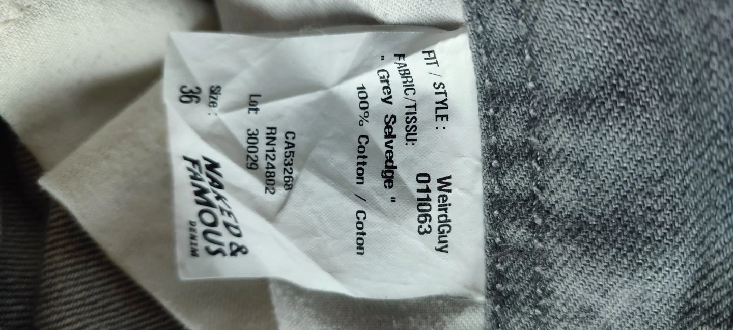 Naked & Famous Weird Guy Grey Selvedge Denim Jeans Size 36 - photo 3
