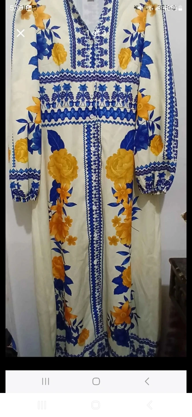 Cream Dress with Blue and Yellow Floral Print