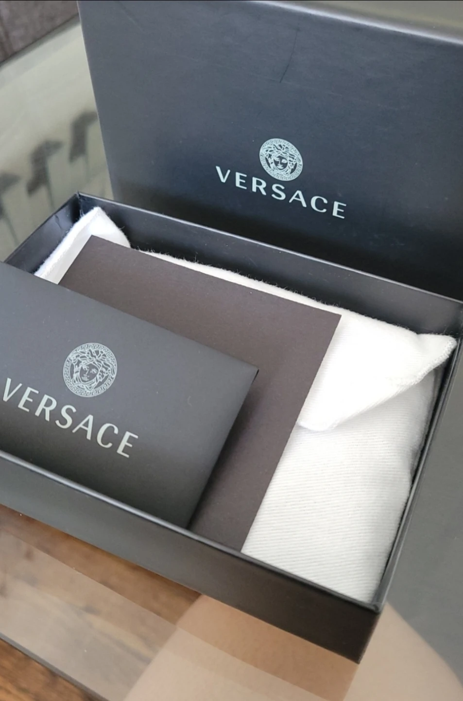Versace Black Leather Bi-Fold Wallet with Medusa Head
