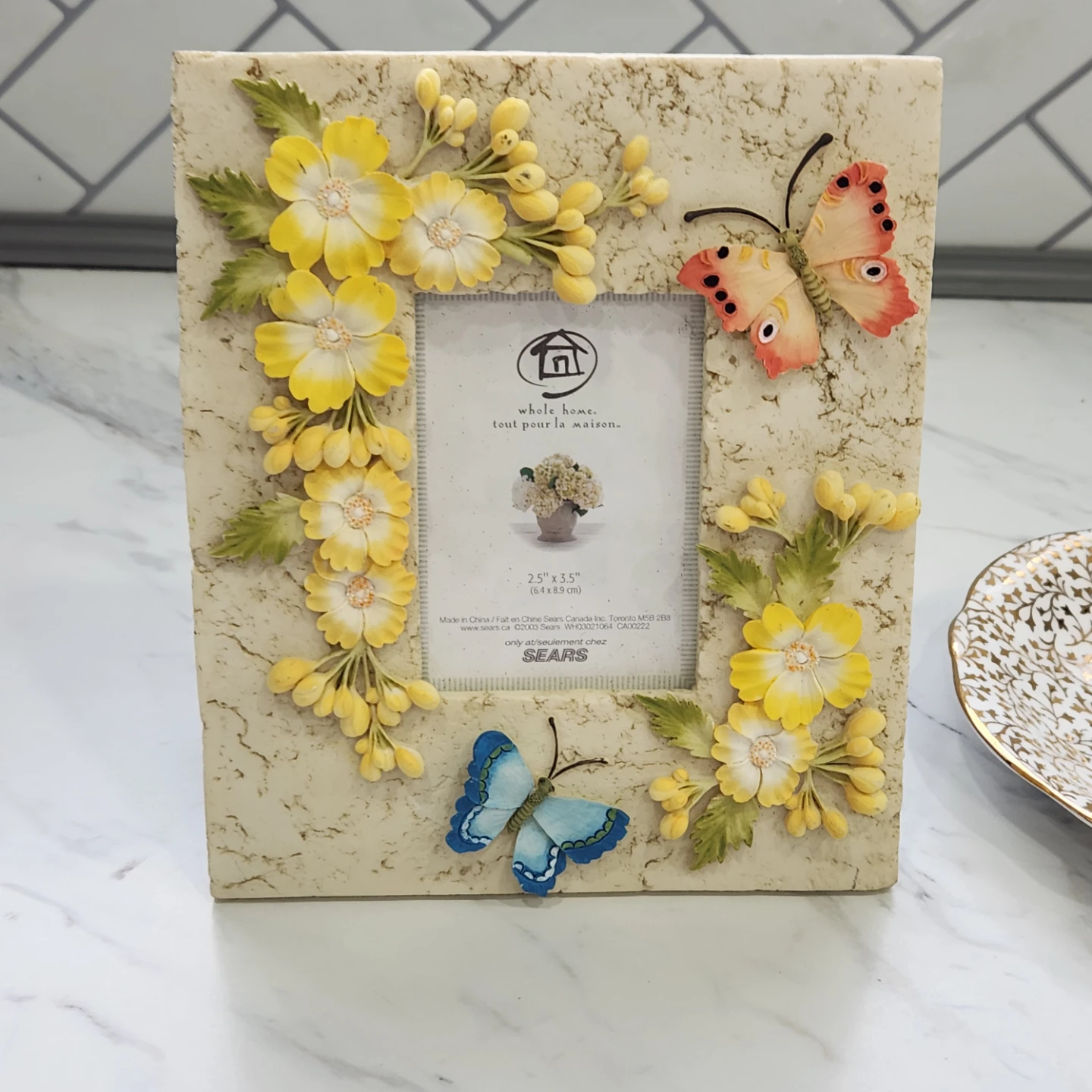 Beautiful ceramic butterflies and flowers small photo frame