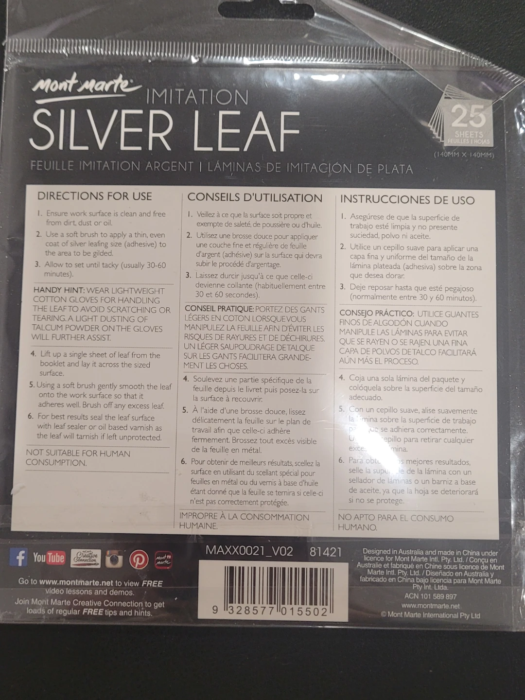 Mont Marte Imitation Silver Leaf -  25 Sheets - photo 2