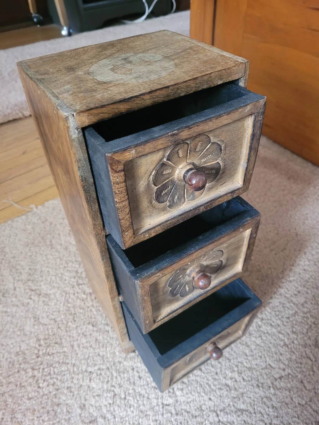 Wooden 3-Drawer Trinket Chest