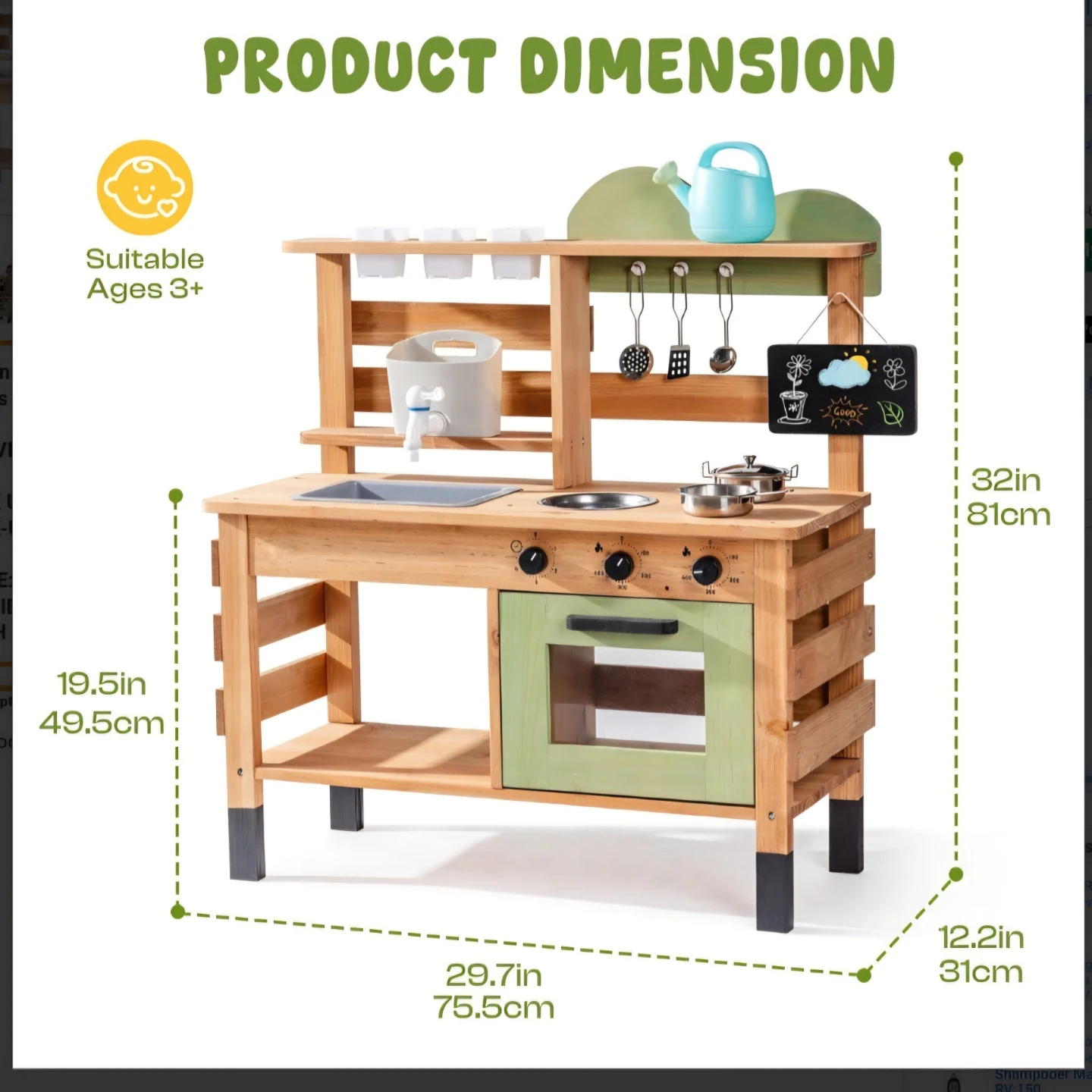Kids Wooden Mud Kitchen with Accessories - photo 4